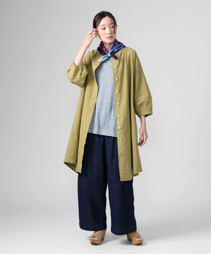 ファビオ　袖切り替えの綿麻チュニック
