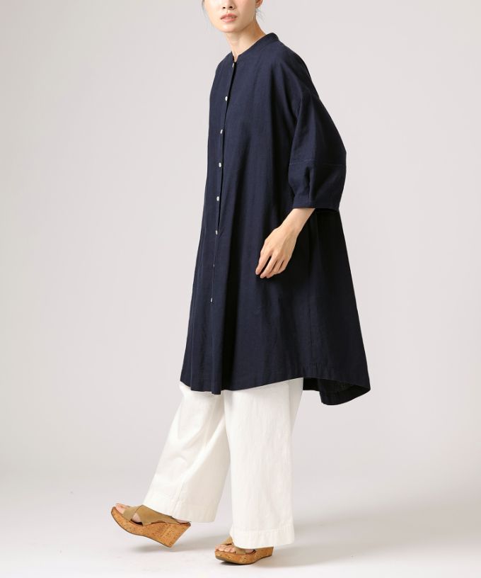 ファビオ　袖切り替えの綿麻チュニック