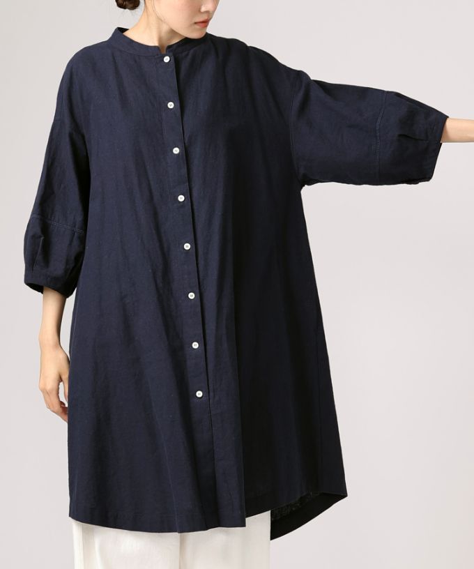ファビオ　袖切り替えの綿麻チュニック