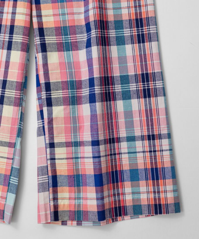 キャロルパンツ・B　マドラスチェックのワイドパンツ