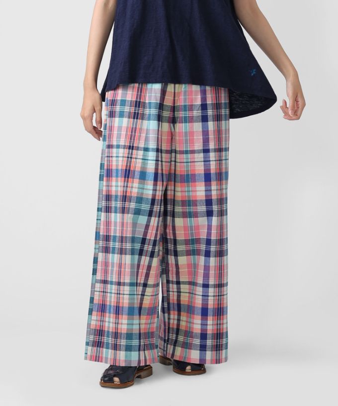 キャロルパンツ・B　マドラスチェックのワイドパンツ