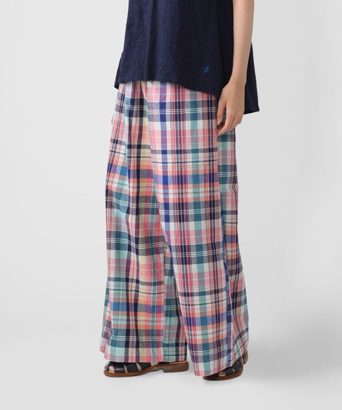 キャロルパンツ・B　マドラスチェックのワイドパンツ