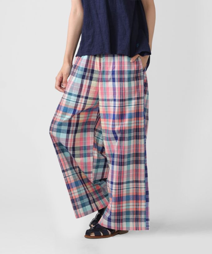 キャロルパンツ・B　マドラスチェックのワイドパンツ