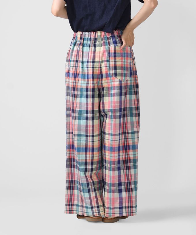 キャロルパンツ・B　マドラスチェックのワイドパンツ