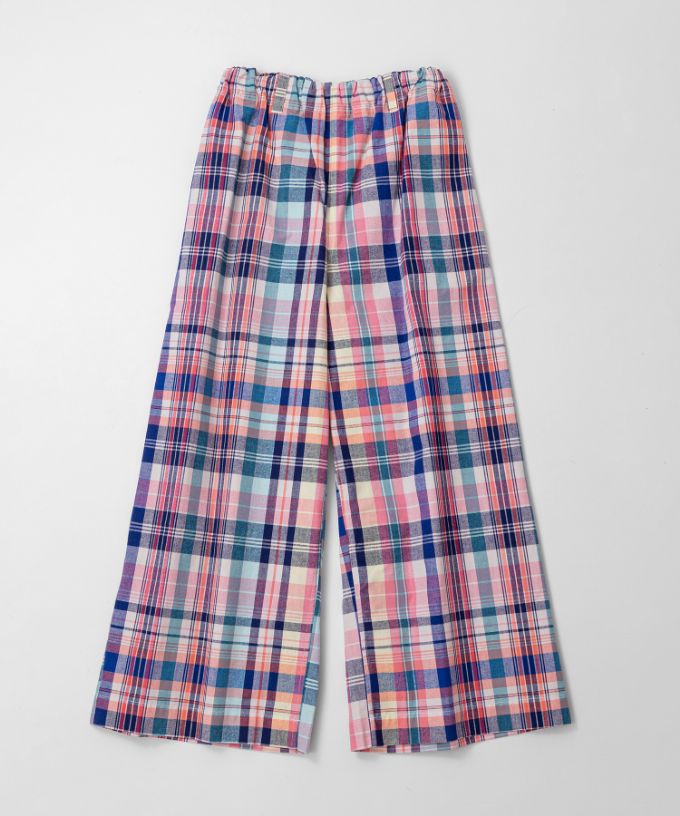 キャロルパンツ・B　マドラスチェックのワイドパンツ