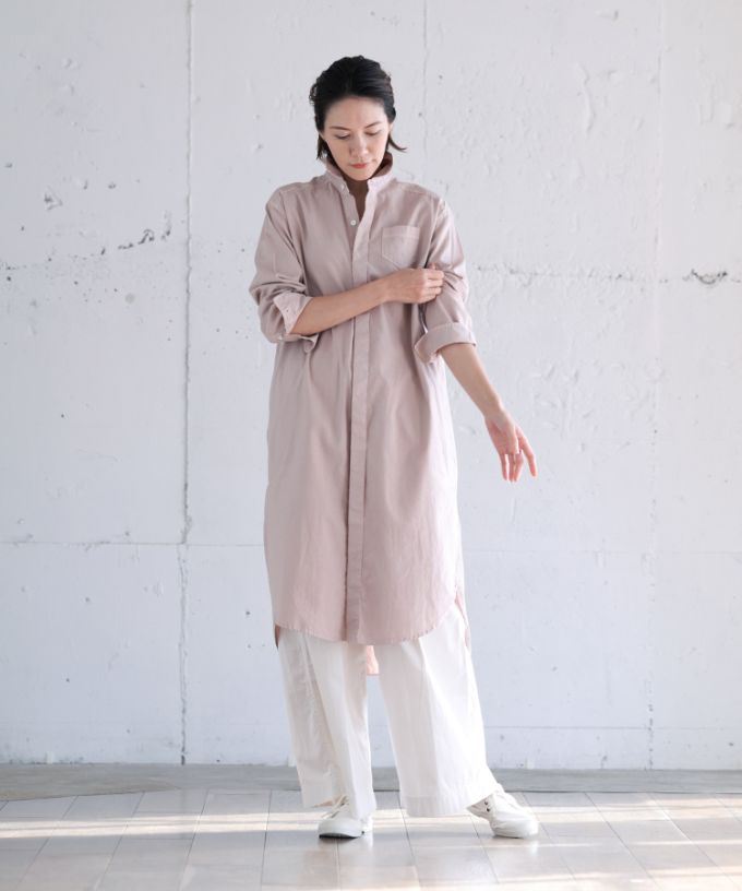 haddow］ルイ 上質コットンペールピンクの製品染ロングシャツ/ITEM 