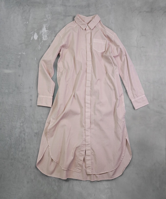 haddow］ルイ 上質コットンペールピンクの製品染ロングシャツ/ITEM 