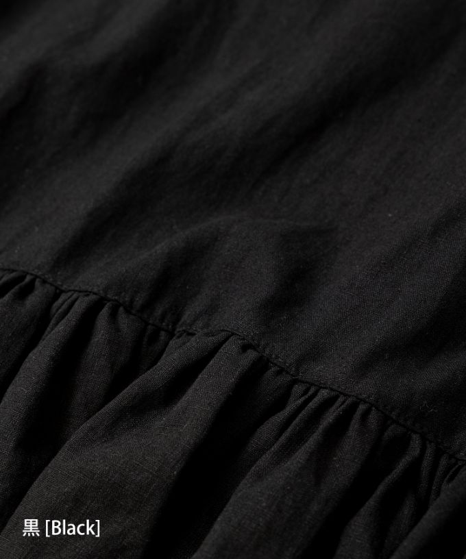 スーザン・B　刺繍をプラスした綿麻ギャザードレス