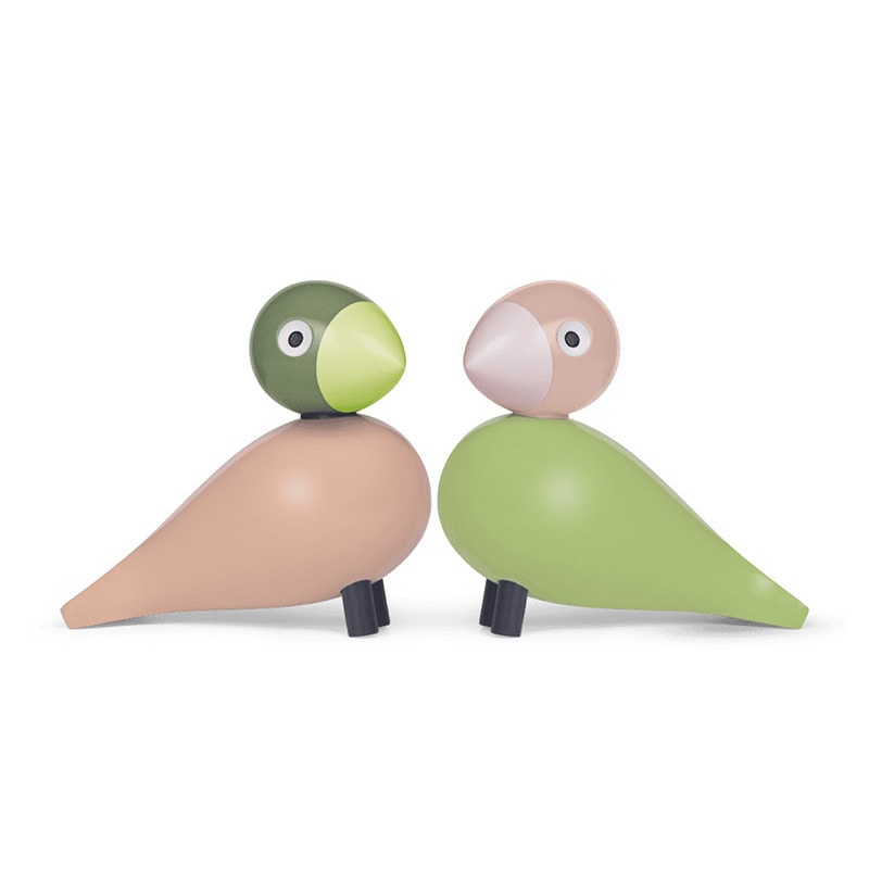 Kay Bojesen Denmark ペア ラブバード ライトグリーン x ローズ 木製 フィギュア 動物 オブジェ カイボイスン 北欧 デンマーク