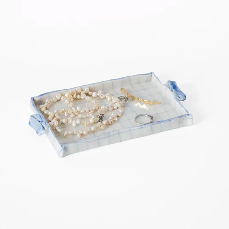 Saori M Stoneware 練込 チェック柄 折り紙 トレー 15cm 磁器 日本/アメリカ