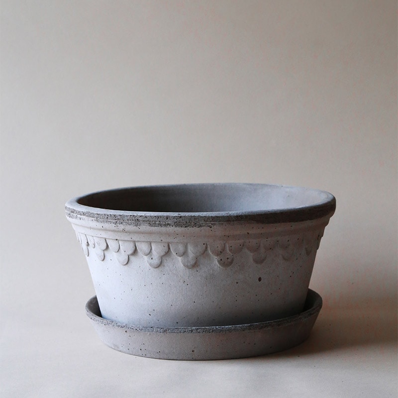 Bergs Potter 植木鉢 Copenhagen グレー φ25cm 低め 受け皿付き 素焼き 北欧 デンマーク