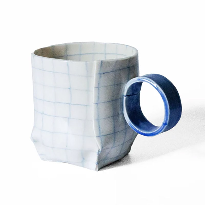 Saori M Stoneware 練込 チェック柄 折り紙 マグカップ H8.3cm 観賞用 小物入れ 磁器 日本/アメリカ