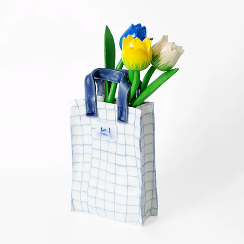 Saori M Stoneware 練込 ハンドバッグ型 フラワーベース H18 磁器 日本/アメリカ