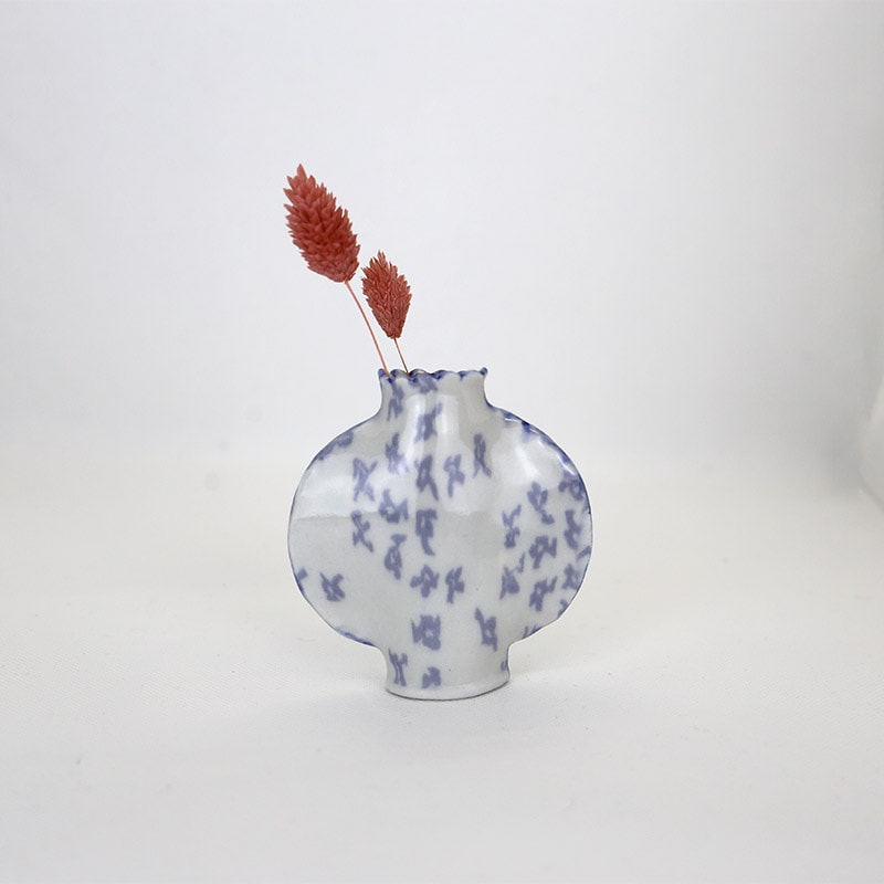 Saori M Stoneware 練込 花柄 一輪挿し 小さなフラワーベース H9 磁器 日本/アメリカ