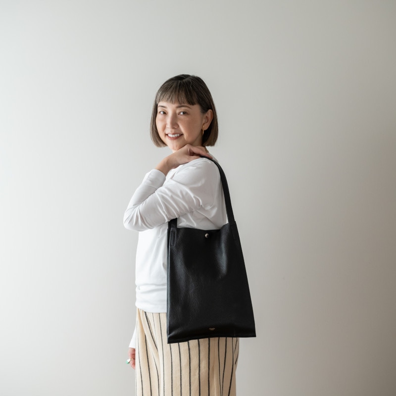 blancle 日本製 本革 サイドジッパー タック トートバッグ トープ / ブラック イタリア製シュリンクレザー