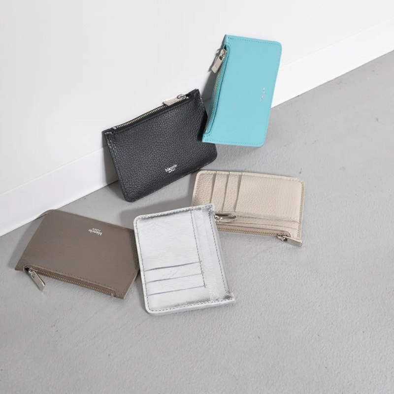 blancle 日本製 本革 フラグメントケース 薄型コンパクト財布 ライトベージュ / トープ / ロビンエッグ ブルー / ブラック / シルバー イタリア製シュリンクレザー / メタリックレザー