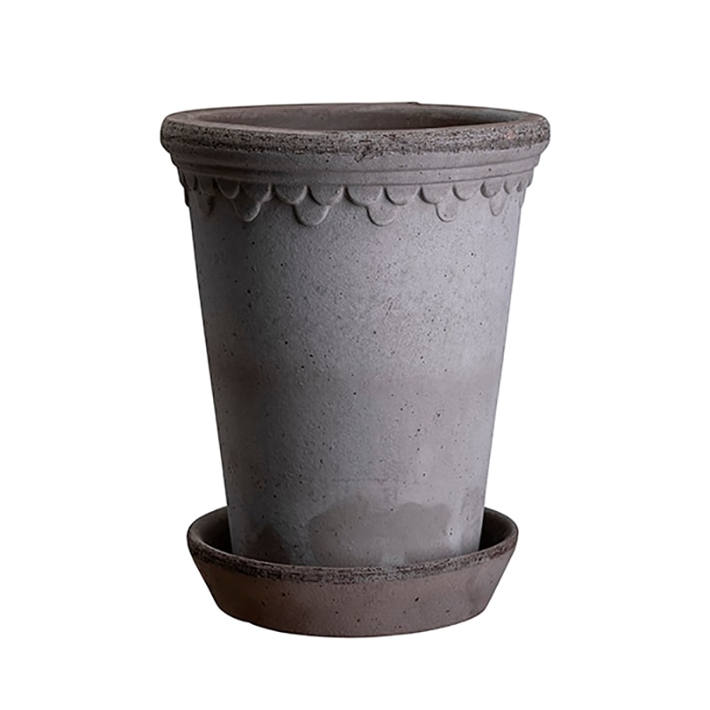 Bergs Potter 植木鉢 Copenhagen グレー φ18cm 高め 受け皿付き 素焼き 北欧 デンマーク