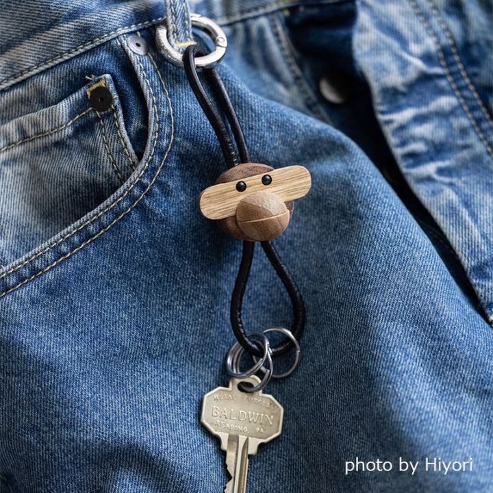 Kay Bojesen Denmark モンキー キーホルダー ブラックレザー x シルバー 本革 チーク材 カイボイスン 北欧 デンマーク