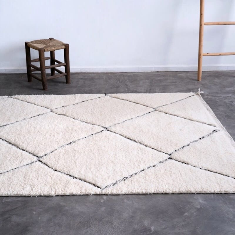 ふかふか厚さ3cm！ベニワレン ラグ 147 x 230 cm ウール100% 新品 一点もの モロッコ製 No. N260803