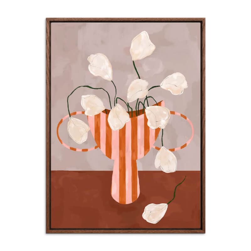 【キャンバス アート】THE POSTER CLUB ストライプの花瓶の白い花 30x40cm ダークオークフレーム入り 北欧 デンマーク