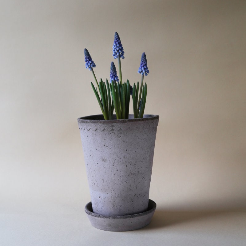 Bergs Potter 植木鉢 Helena グレー φ14cm 高め 受け皿付き 素焼き 北欧 デンマーク