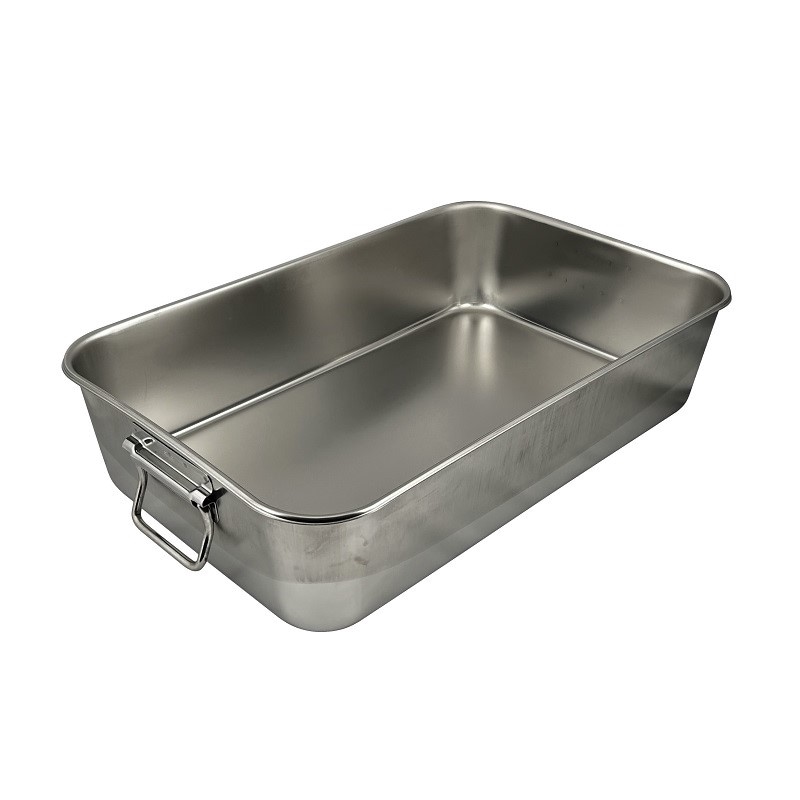 18-8 給食バット 半カールフラットフランジタイプ 可動ハンドル 深さ140mm SK-6038XH