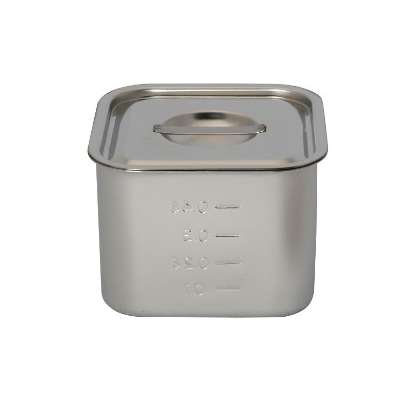 HACCP】【NSF】18-8 浅型角キッチンポット 目盛付 0.6L SH-4209