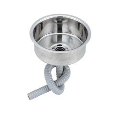 【排水金具･排水ホース1m付】18-8 丸型平底シンク Φ370×H130mm SH-5933-SET