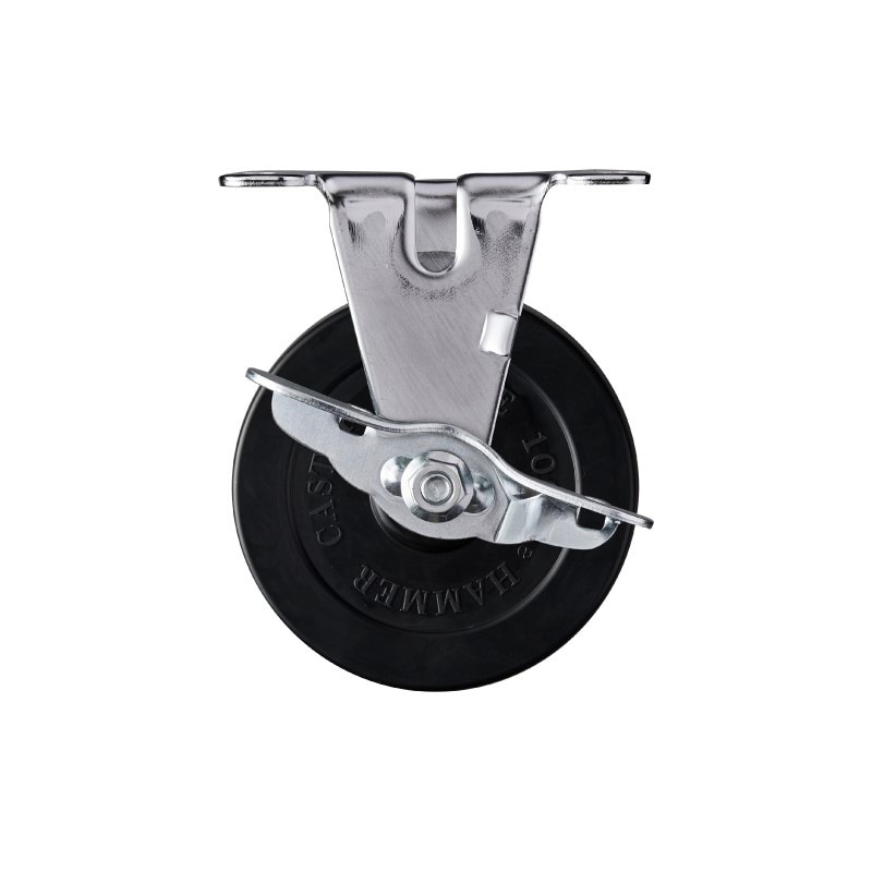 【受注生産品】ハンマーキャスター 固定型平付式(ストッパー付) クロームメッキ ゴム車輪(径85) TO-796-7H 415ER-R85