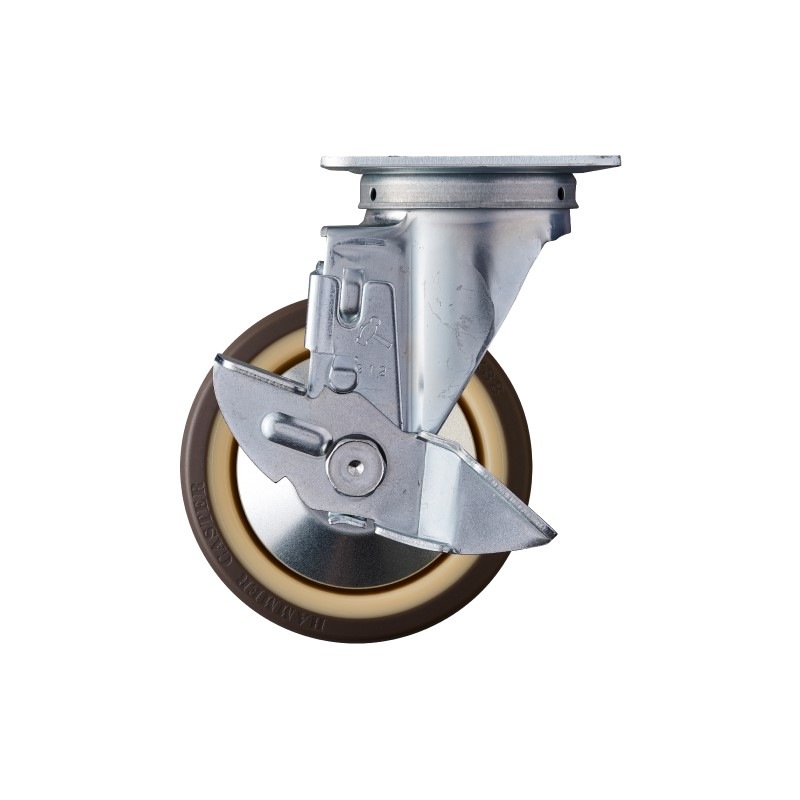 ハンマーキャスター 自在型平付式(ストッパー付) 3価クロム化成処理