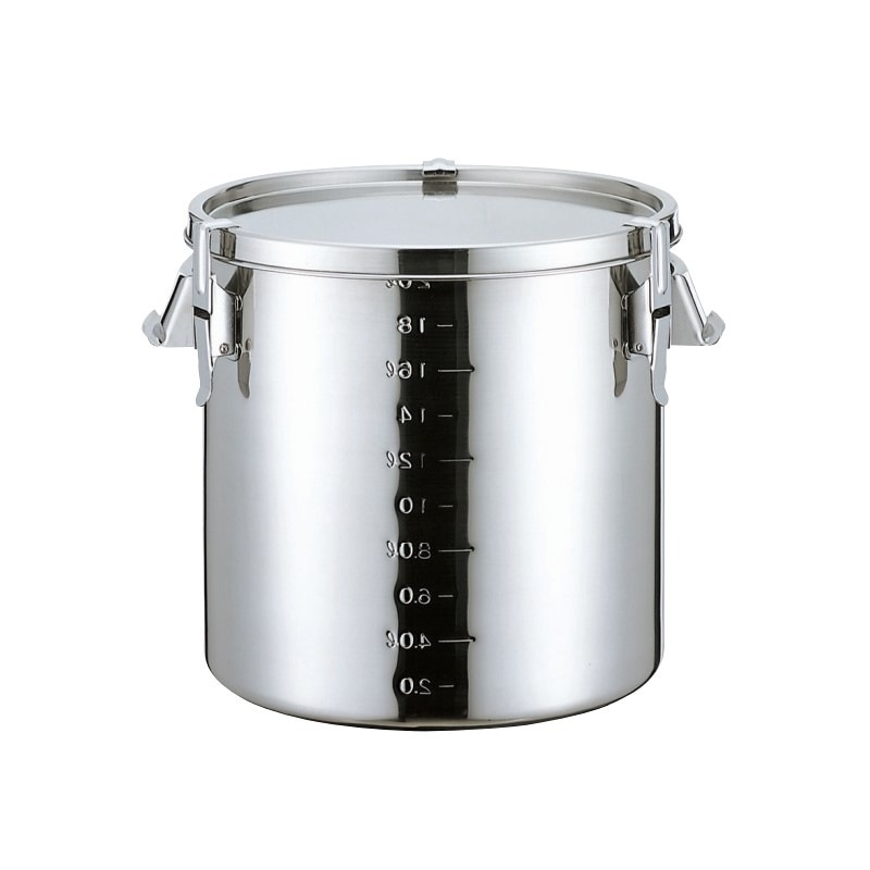 【受注生産】18-8 ストレート目盛付密閉容器 キャッチクリップ式･手付 165L BH-460