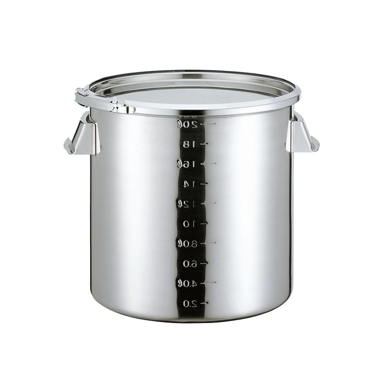 【販売終了】18-8 ストレート目盛付密閉容器 クランプバンド式･手付 130L BH-455KB