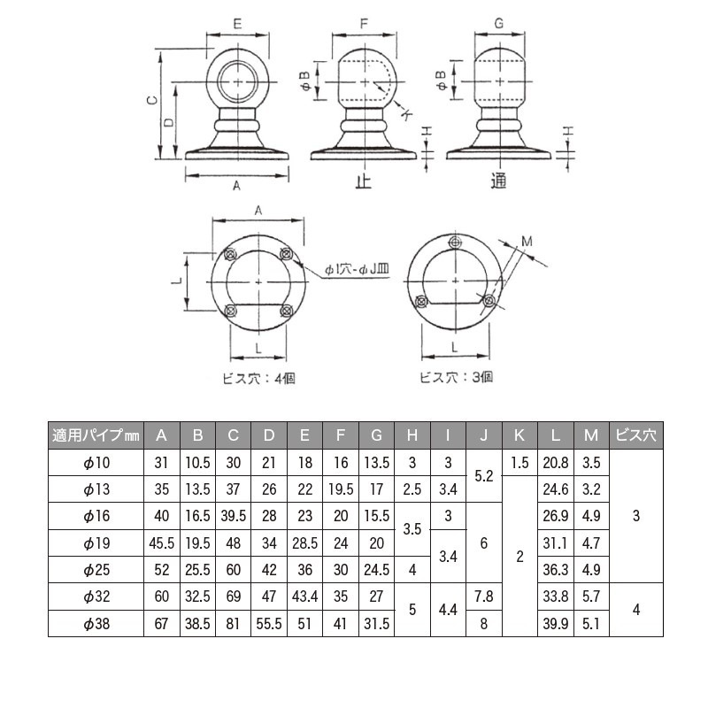 パイプブラケット 通穴 クロームメッキ Φ25mm用 TO-201A-T25 | 業務用