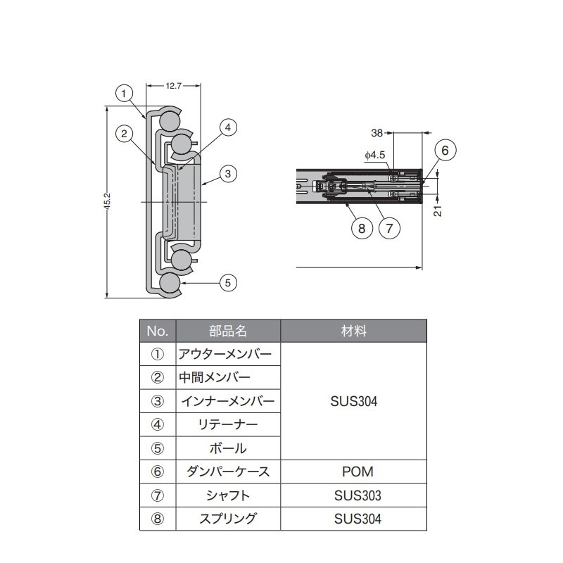 【取寄品】ステンレス セルフ＆ソフトクロージング機構付スライドレール 3段引仕様 左右1セット 700mm TO-8001-9
