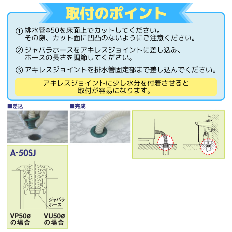 防臭ゴム アキレスジョイント 50AVP・VU管兼用(内面接続) A-50SJ TO