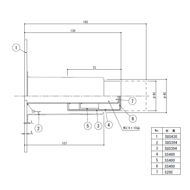 アジャスト脚 三角プレート 平付けタイプ W3/4×10山 最短130mm 最長