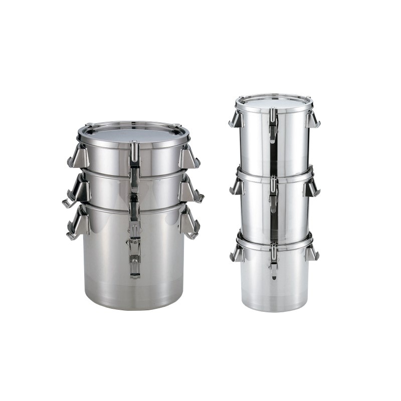 【受注生産】18-8 テーパー型密閉容器 キャッチクリップ式･手付 150L TH-460