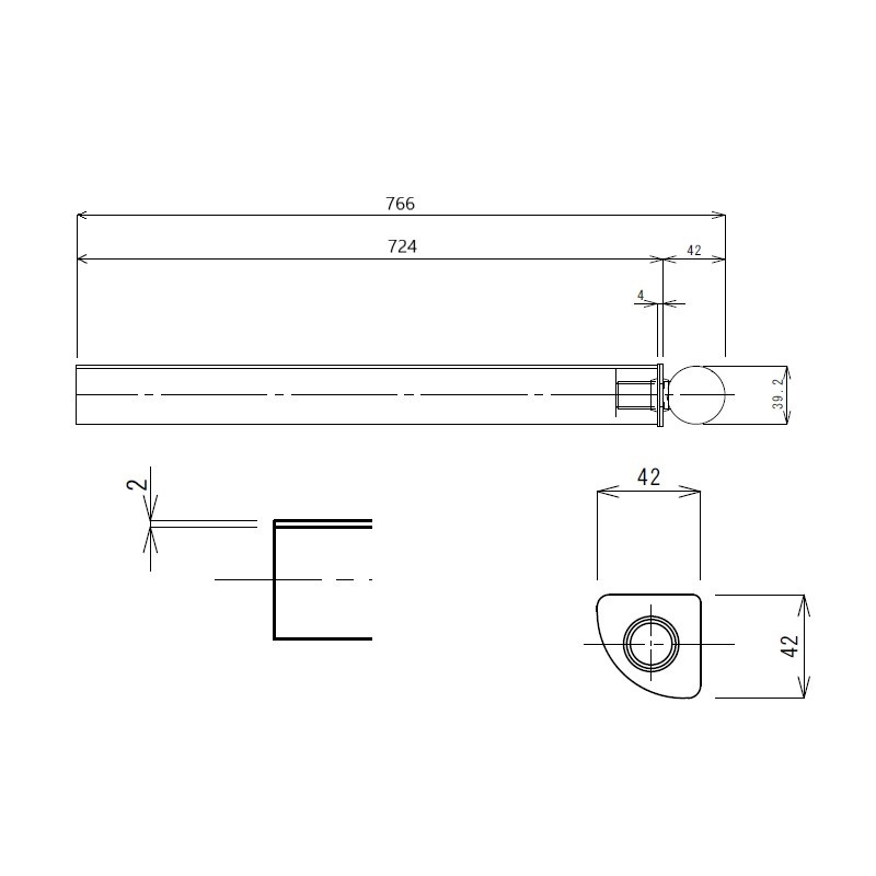 アジャストボール付アングル アングル板厚2.0mm 全長760mm TO-122-720F