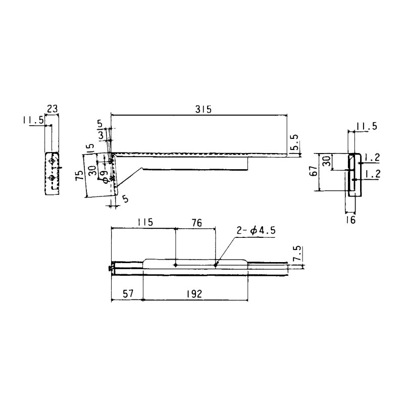 棚受ブラケット(傾斜付) 315mm 85°右用 TO-185-K315R【TO-185S/TO-185M