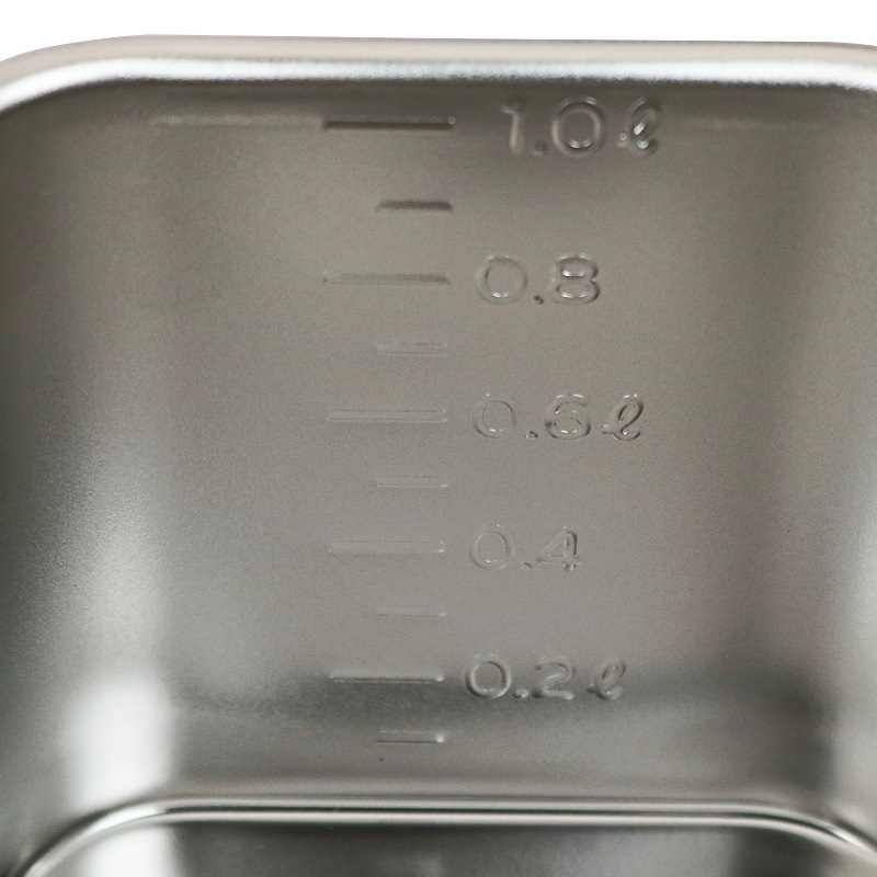 HACCP】【NSF】18-8 深型角キッチンポット 目盛付 1.2L SH-4210D