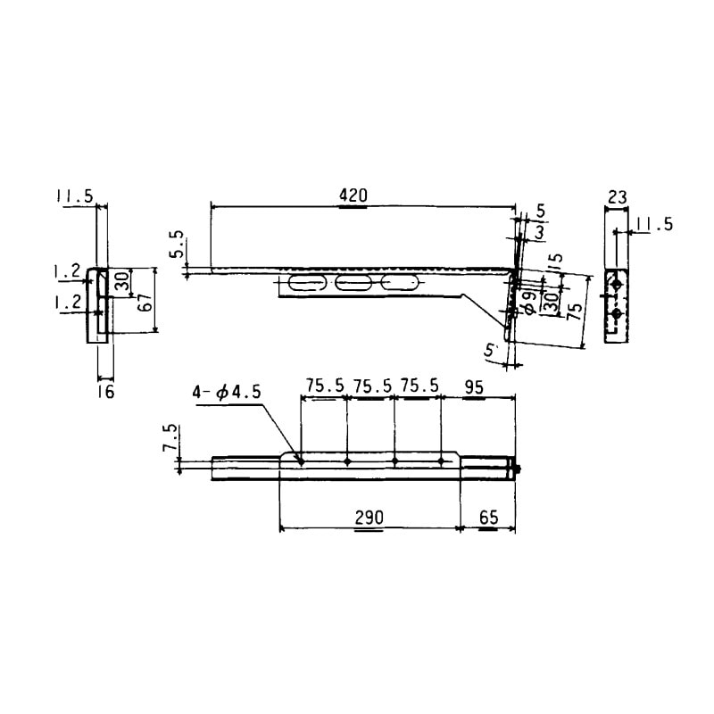 棚受ブラケット(傾斜付) 420mm 85°左用 TO-185-K420L【TO-185S