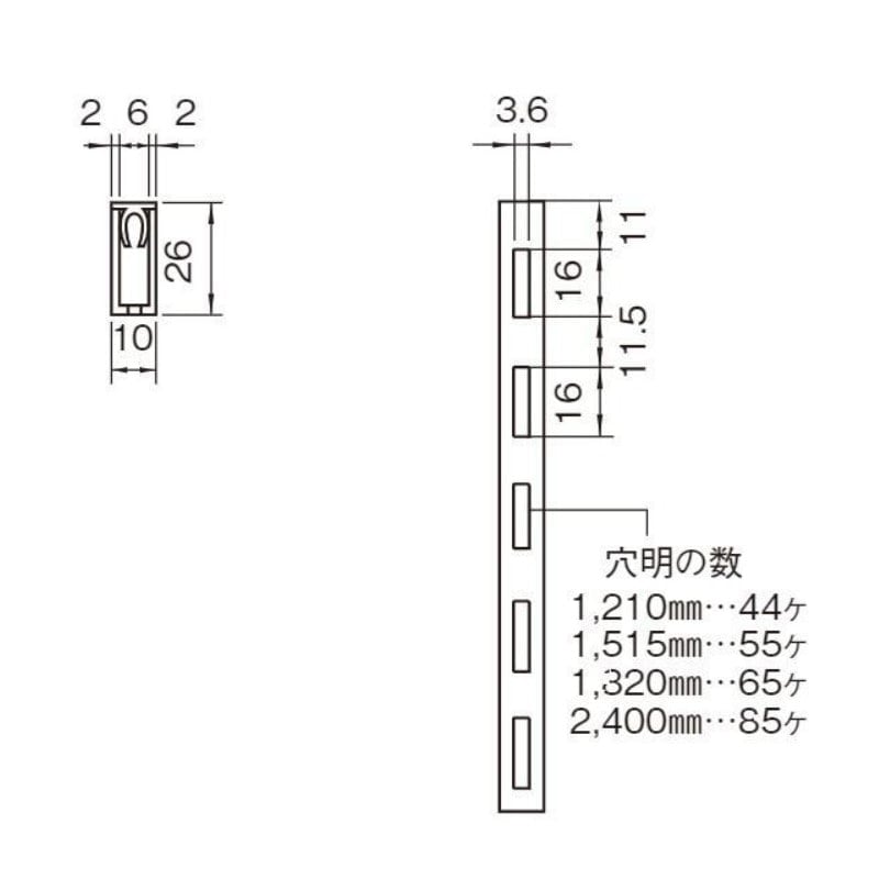 取寄品】角柱 300番 ステンレス製 全長1,515mm ピッチ27.5mm TO-185NM