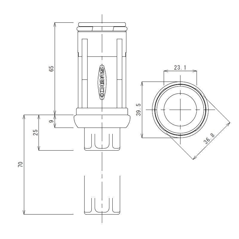 丸パイプ用樹脂アジャスト脚 Φ38×板厚1.0mm用 最短25mm 最長70mm TO-108SA-10P