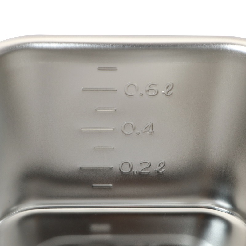 HACCP】【NSF】18-8 浅型角キッチンポット 目盛付 0.8L SH-4210