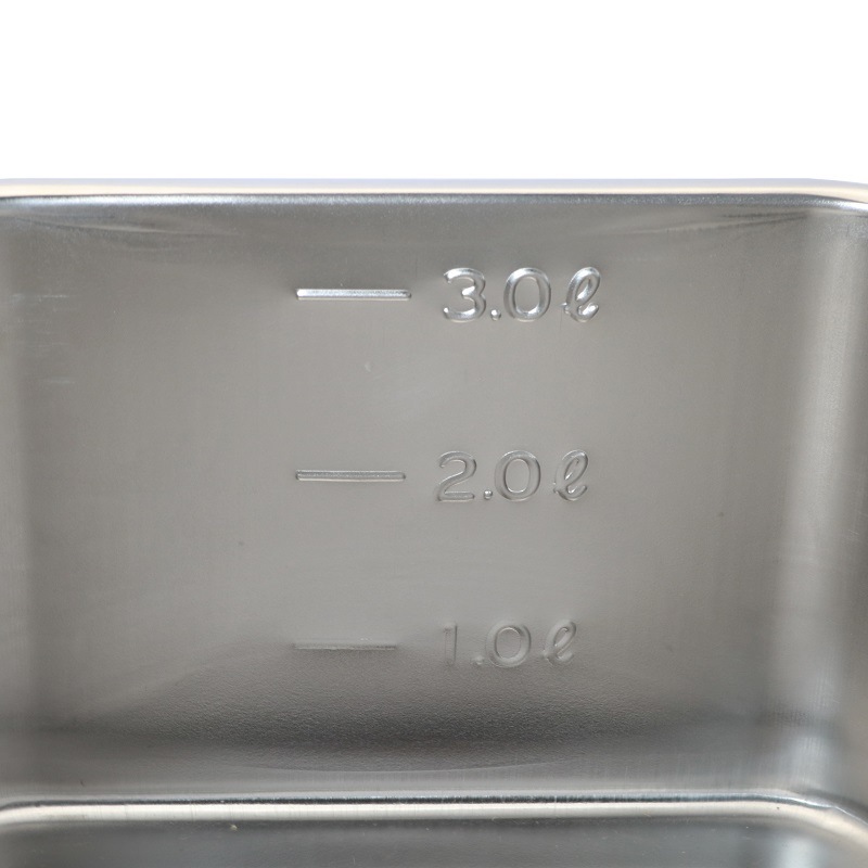 HACCP】【NSF】18-8 浅型角キッチンポット 目盛付 3.1L SH-4217