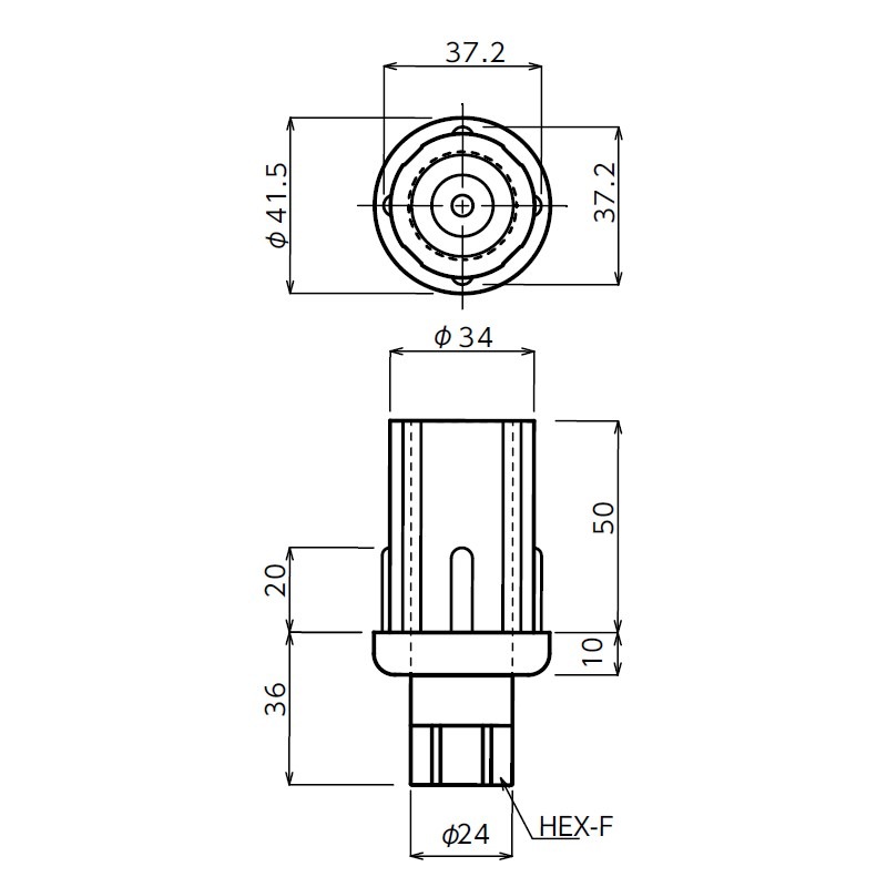 丸パイプ用アジャスト脚 樹脂製 Φ38×板厚1.2mm用 最短36mm 最長60mm TO