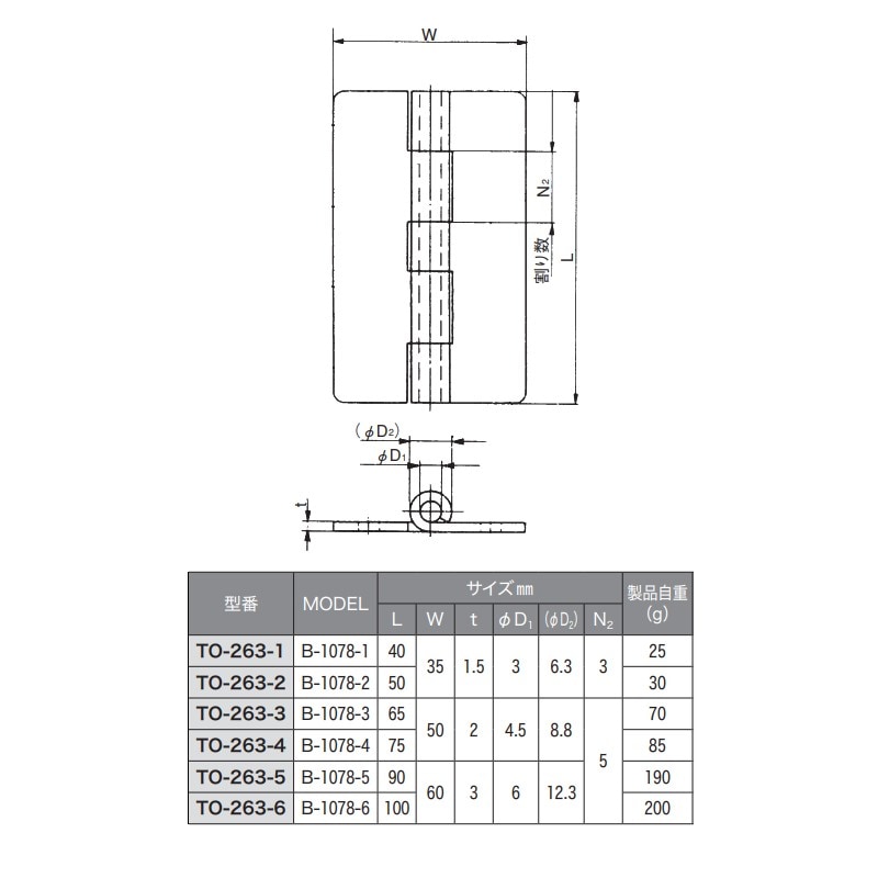 ステン平型蝶番 穴なし 35×50mm TO-263-2 | 業務用厨房部品,内装