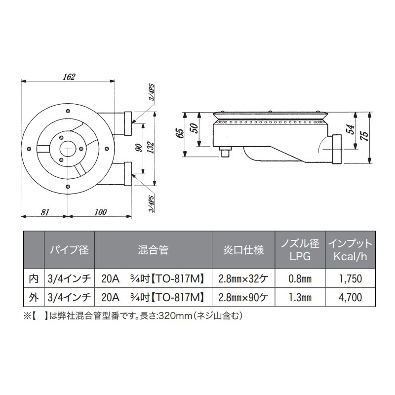 パーフェクトバーナー LPガス用 φ162mm TO-859 | 業務用厨房部品,ガス