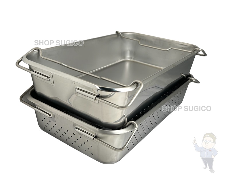 【HACCP】【NSF】18-8 給食バット運搬型 半カールフランジタイプ 積み重ねハンドル 穴明 深さ140mm SH-6038PF