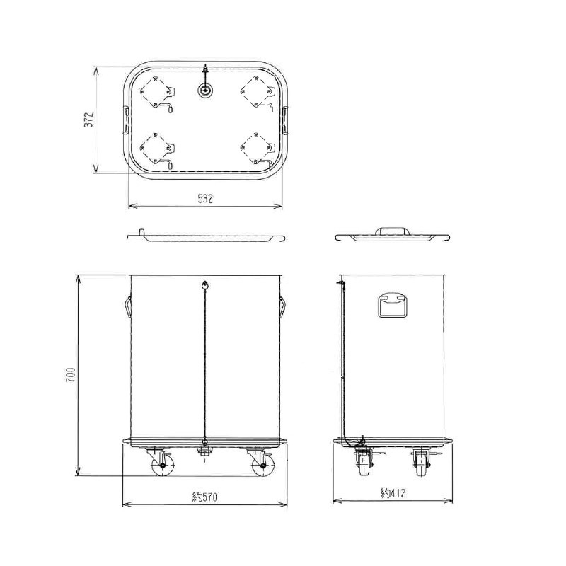 【個人宅配送不可】18-8 フラワービン(粉入れ) 排水栓･取手付 収納容量20kg袋×3 412×570×H700mm TO-500